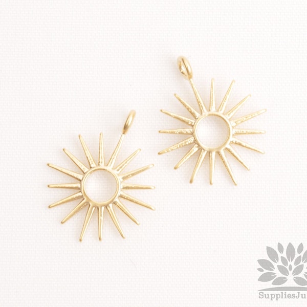 P1079-MG// Matt Gold Plated Sun Pendant, 2pcs