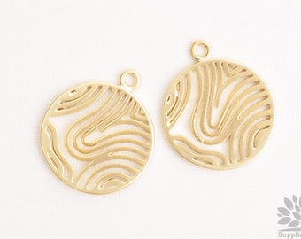 P1074-MG// Matt Gold Plated Random Pattern Round Pendant, 2pcs