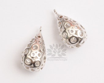 P130-MR// Matt Rhodium Plated Filigree Teardrop Charm, 2pcs