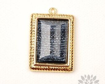 1pc P942-G-PK Gold Plated Pink Glitter Line Epoxy Rectangle Pendant