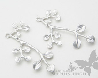 P171-MR// Matt Rhodium Plated Branch Pendent, 2pcs