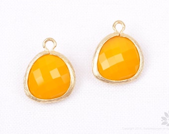 F102-MG-TG// Matt 14K Gold Plated Framed Tangerine Pendant, 2Pc