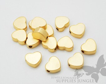 MB004-02-MG// Matt 14k Gold Pated Heart Shape Metal Beads, 6pcs