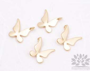 P434-MG// Matt Gold Plated Butterfly Pendant, 2pcs