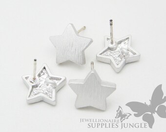 E118-MR// Matt Rhodium Plated Lead Free Star Stud Ear Post, 4pcs