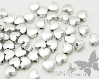 MB004-EM-MR// Matt Rhodium Pated Embossing Heart Shape Metal Beads, 6pcs