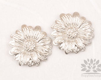 P859-MR// Matt Original Rhodium Plated Daisy Flower Pendant, 2pcs