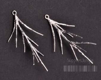 P037-MR// Matt Rhodium Plated Thorny Twig Pendant, 2pcs