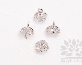 A338-R// Rhodium Plated 6mm Mini Flower Bead Cap, 10pcs