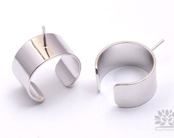 R002-R// Original Rhodium Plated 10mm Wide Adjustable Stone Setting Ring, 2 pcs