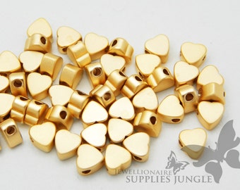 MB004-01-MG// Matt 14k Gold Pated Small Heart Shape Metal Beads, 6pcs