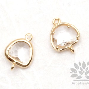 F150-G-CR// Gold Plated Clear Mini Faceted Glass Pendant Connector, 2 pcs image 2