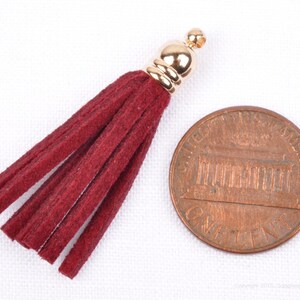 T013-RD// Gold Plated Cap 34mm Red Suede Tassel, 4 pcs image 3
