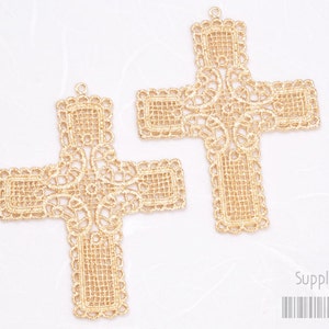 P288-04-MG// Matt Gold Plated Cross Pendant, 2pcs