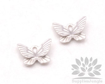 P543-MR// Matt Original Rhodium Plated Mini Butterfly Pendant, 6pcs