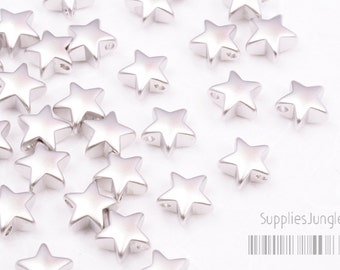 MB005-EM-MR// Matt Original Rhodium Plated Embossing Star Shape Metal Beads, 4pcs