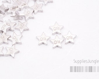 MB021-MR// Matt Original Rhodium Plated 12mm "Gris" Star Metal Bead, 4 pcs