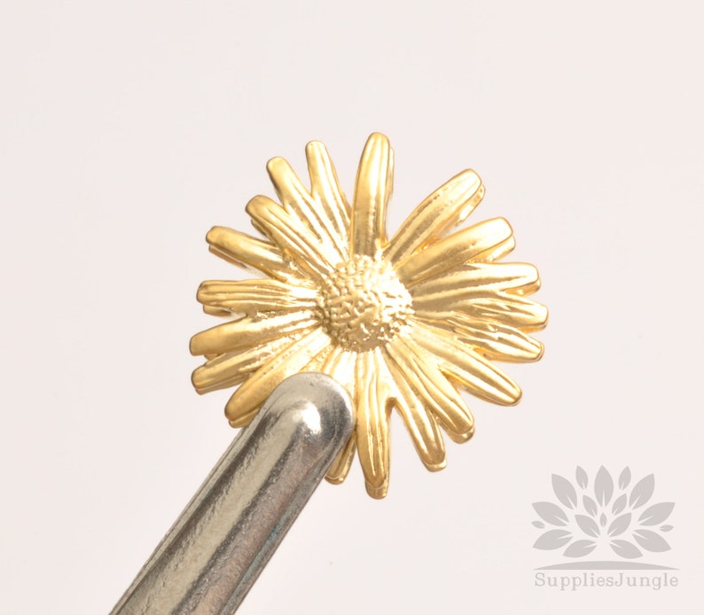 MB053-MG/MR/// Matt Gold or Matt Rhodium Plated Daisy Flower Beads, 2pcs image 6