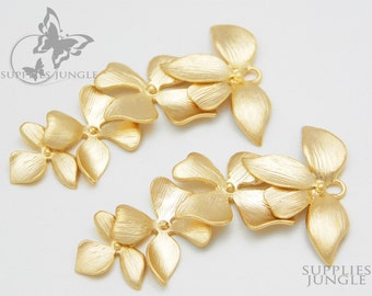 P016-MG// Matt Gold Plated Fourfold Flower Pendant, 2 pcs