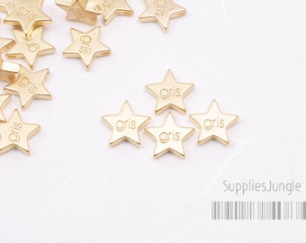 MB021-MG// Matt Gold Plated 12mm "Gris" Star Metal Bead, 4 pcs