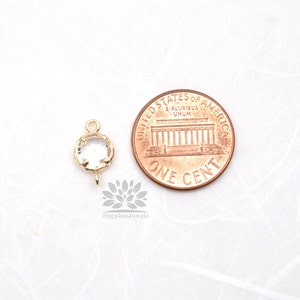 F145-G-CL// Gold Framed Clear Crystal Faceted Round Glass Connector, 2 pcs image 2