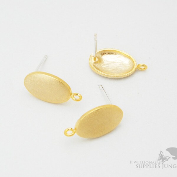 E149-MG// Matt Gold Plated Simple Oval EarPost, 2pcs