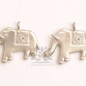 P1145-MG/MR/// Matt Gold or Matt Rhodium Plated Cubic Pointed Circus Elephant Pendant, 2pcs Matt Rhodium