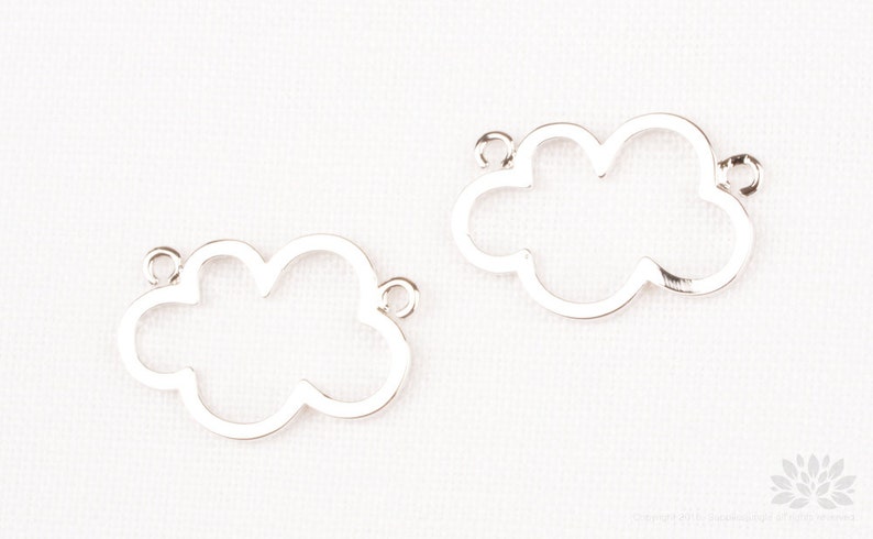 P795-R// Glossy Original Rhodium Plated Cloud Shape Connector, 2pcs image 1