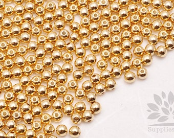 MB035-02-G// Gold Plated 4mm Round Metal Bead, 10pcs