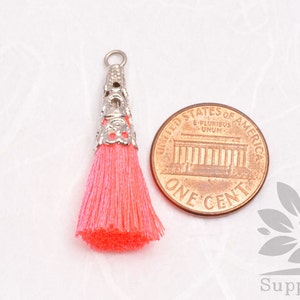 T003-01-R-NP / / Original Rhodium Plated Cone Neon Pink 34mm Tassel Pendant, 4pcs imagen 2