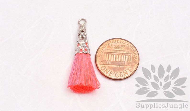 T003-01-R-NP / / Original Rhodium Plated Cone Neon Pink 34mm Tassel Pendant, 4pcs imagen 2