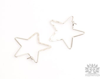 A370-02-R// Glossy Rhodium Plated Small Half Hammered Star Hook, 4pcs