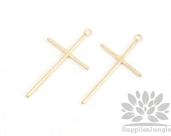 P469-MG// Matt Gold Plated Skinny Cross Pendant, 2pcs