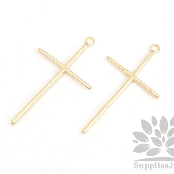 P469-MG// Matt Gold Plated Skinny Cross Pendant, 2pcs