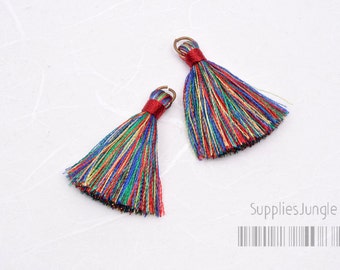 T001-RR// Rainbow, Red Rayon Tassel Pendant, 4pcs, 40mm x 8mm