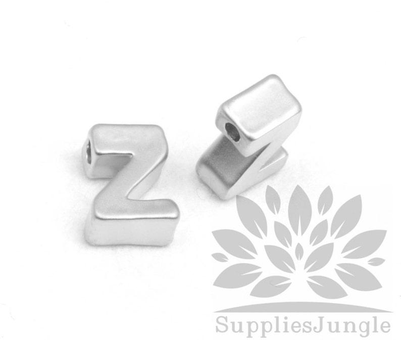 IP002-MR-Z// Matt Original Rhodium Plated Simple Initial Z Pendant, 2 pcs image 1