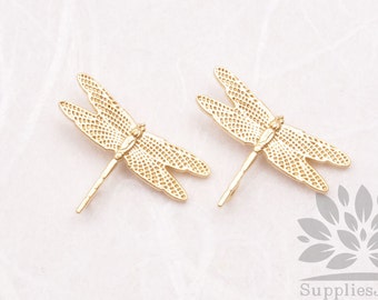 P563-MG// Matt Gold Plated Dragonfly Pendant, 2pcs