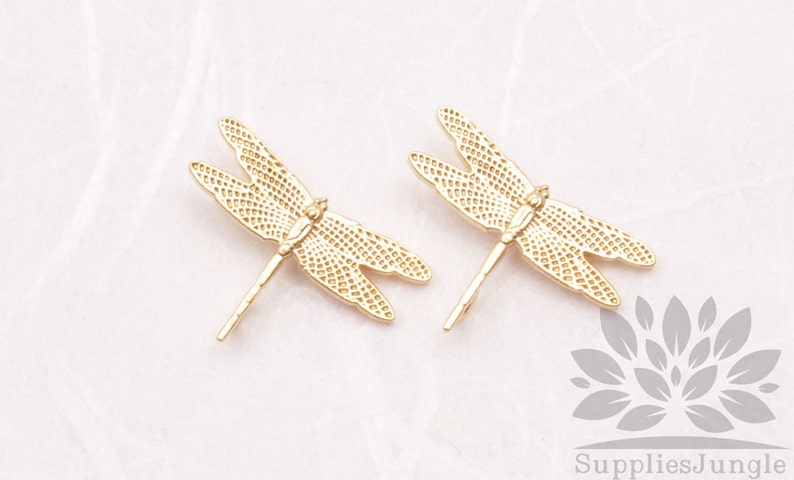 P563-MG// Matt Gold Plated Dragonfly Pendant, 2pcs image 1