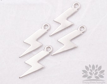 P428-02-MR// Matt Rhodium Plated Mini Lightning Pendant, 4pcs