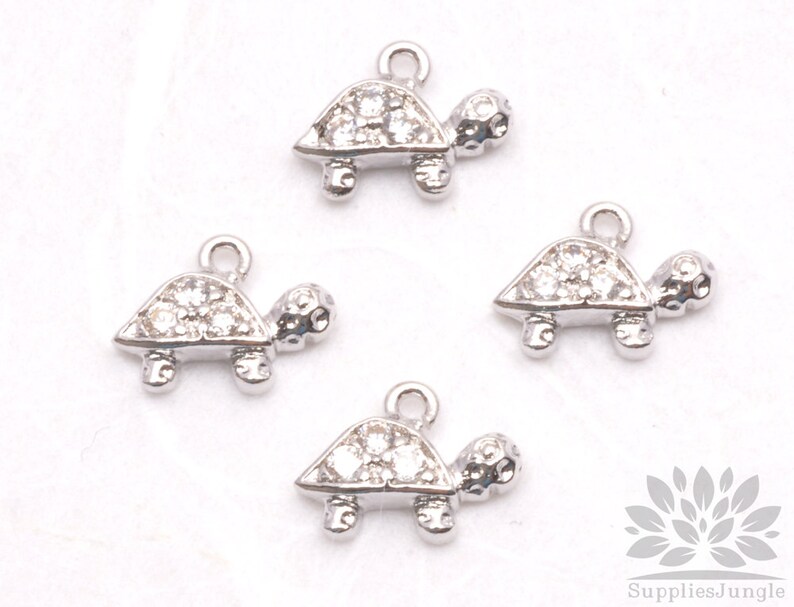 P487-R// Original Rhodium Plated Mini Cubic Turtle Pendant, 2 pcs image 1