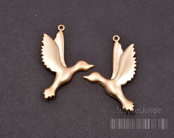P353-MG// Matt Gold Plated Dove Bird Pendant, 2pcs