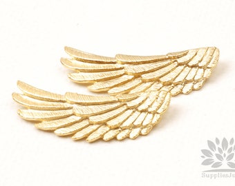 P901-MG// Matt Gold Plated Angel Wing Pendant, 2pcs