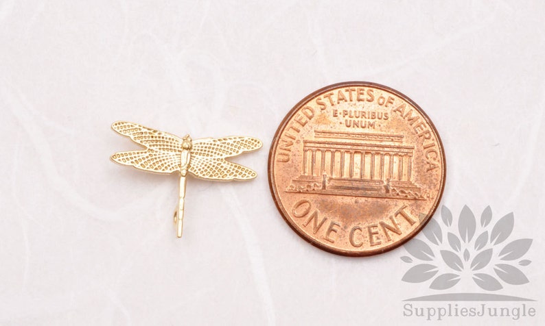 P563-MG// Matt Gold Plated Dragonfly Pendant, 2pcs image 3