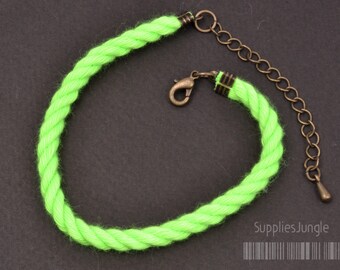 A315-NG// Neon Yellow-Green Rope, Lobster Clasp with Extension Chain Bracelets, 2sets