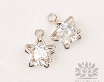 P876-S// Rhodium Plated Cubic Zirconia in Star Shell Frame Pendant, 2pcs