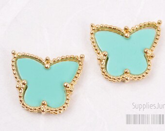 P400-G-MT// Gold Plated Framed Mint Butterfly Pendant, 1pc