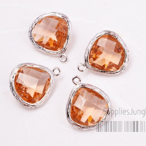 F100-S-CP// Rhodium Framed Champagne Faceted Glass Stone Pendant, 2 pcs