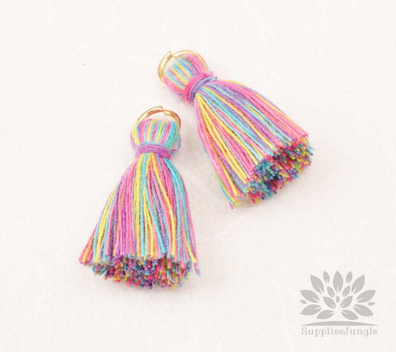 T002-CO-LR// Multi Light Rainbow, Cotton Tassel Pendant, 4pcs, 23mm image 2