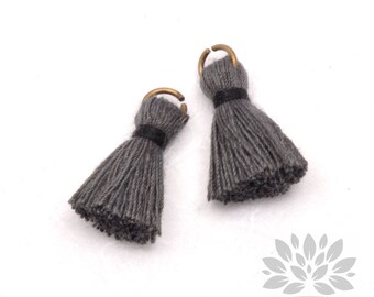 T002-CO-GB// Grey, Black Cotton Tassel Pendant, 4pcs, 23mm