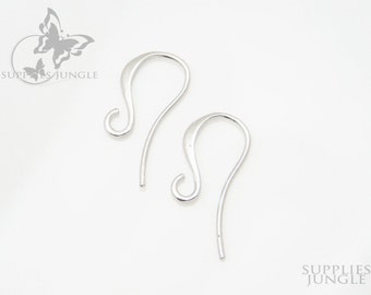 E104-MR// Matt Rhodium Plated French Curved Earwire, 4pcs